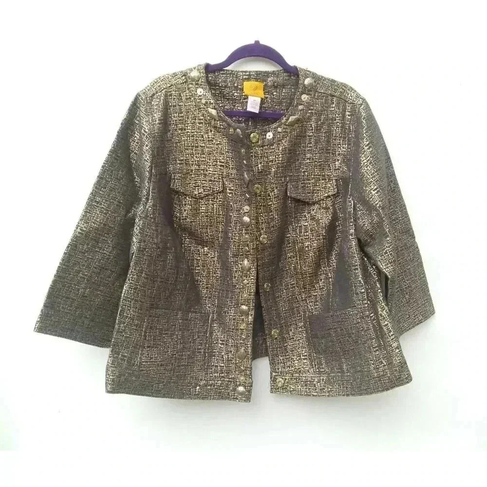 Ruby Rd Women's Gold Studded Short Jacket Size 18… - image 1